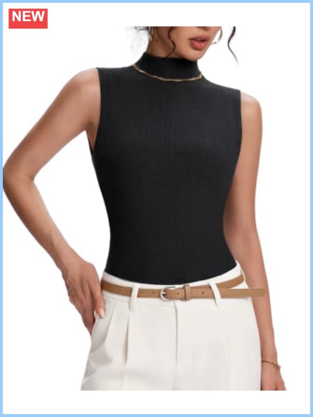 Wool Blend Mock Neck Sweater Vest Sleeveless Business Casual Knit Top